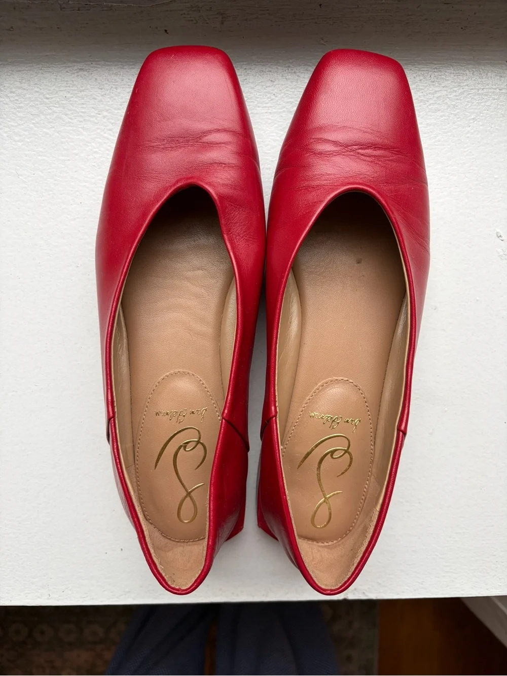 Sam Edelman Red Leather Square-Toe Low Block Flats - Picture 3 of 4
